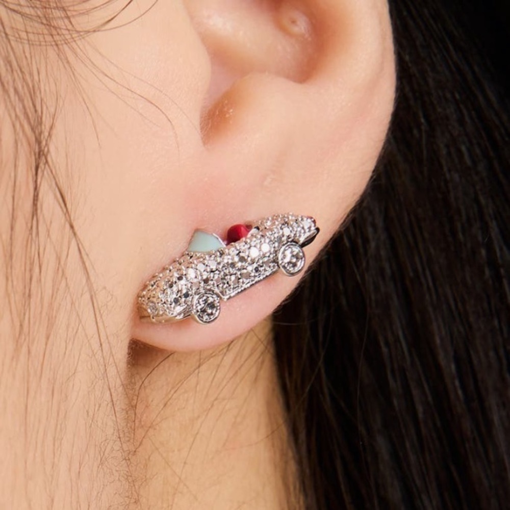 Kate Spade New York Silver Cubic Zirconia Car Stud Statement Earrings::NWT:: - Picture 3 of 7